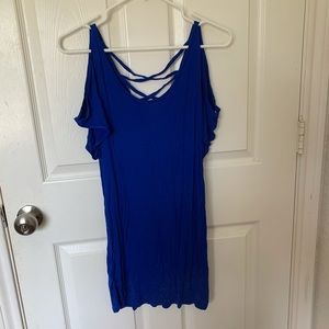 Blue dressy cold shoulder top